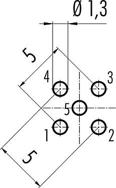 导体结构 M12 针头法兰座, 极数: 5, 非屏蔽, THT, IP68, UL 2238, M16x1.5, 板前安装