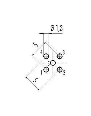 导体结构 86 1031 1100 00005 - M12 针头法兰座, 极数: 5, 非屏蔽, THT, IP68, UL, M12x1.0, 板前固定