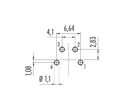 Conductor layout 09 0311 90 04 - M16 Male panel mount connector, Contacts: 4 (04-a), unshielded, THT, IP40, front fastened