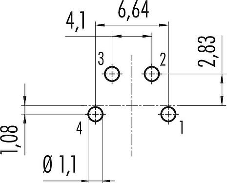 导体结构 M16 针头法兰座, 极数: 4 (04-a), 非屏蔽, THT, IP67, UL 2238, M18x0,75, 後壁安裝