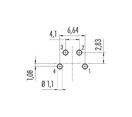 导体结构 M16 针头法兰座, 极数: 4 (04-a), 非屏蔽, THT, IP67, UL 2238, M18x0,75, 後壁安裝