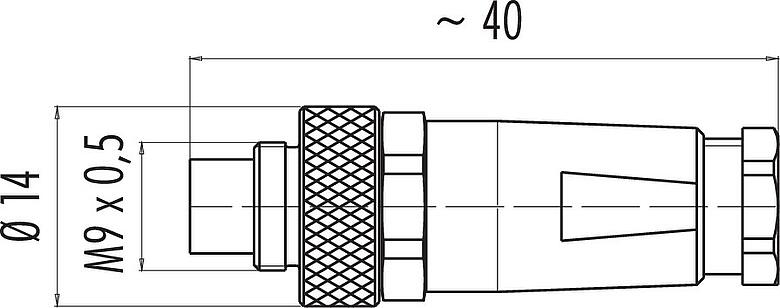 比例图 M9 直头针头电缆连接器, 极数: 3, 3.5-5.0mm, 可接屏蔽, 焊接, IP67, 带防护袖口