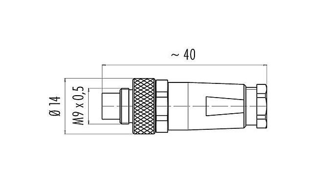 Scale drawing 99 0409 10 04 - M9 Male cable connector, Contacts: 4, 3.5-5.0 mm, shieldable, solder, IP67