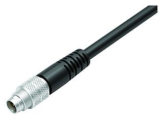 M9 Male cable connector, Contacts: 2, shielded, moulded on the cable, IP67, PUR, black, 5 x 0.25 mm², 5 m