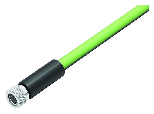 Illustration M8 Female cable connector, Contacts: 4, shielded, moulded on the cable, IP67, Profinet/Ethernet CAT5e, PUR, green, 4 x AWG 22, 2 m