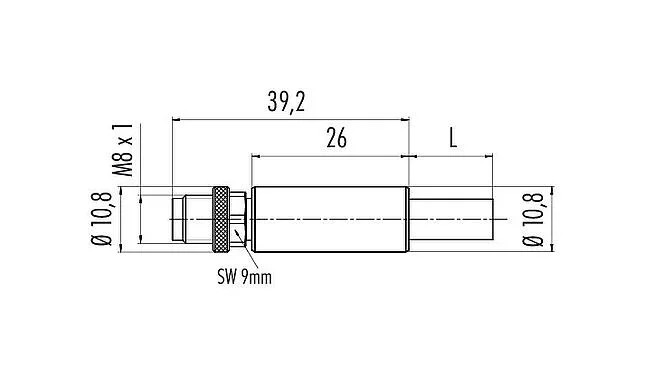 Scale drawing M8 Male cable connector, Contacts: 4, shielded, moulded on the cable, IP67, Profinet/Ethernet CAT5e, PUR, green, 4 x AWG 22, 5 m