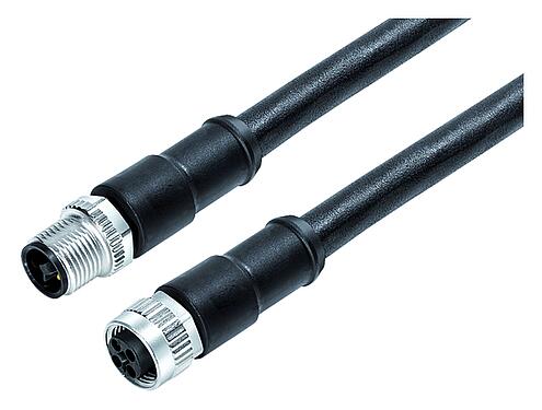 Illustration 77 0630 0629 50704-0500 - M12/M12 Connecting cable male cable connector - female cable connector, Contacts: 4, unshielded, moulded on the cable, IP68, PUR, black, 4 x 1.50 mm², 5 m