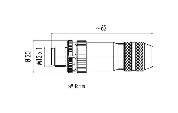比例图 99 1491 812 12 - M12 直头针头电缆连接器, 极数: 12, 6.0-8.0mm, 可接屏蔽, 焊接, IP67, UL