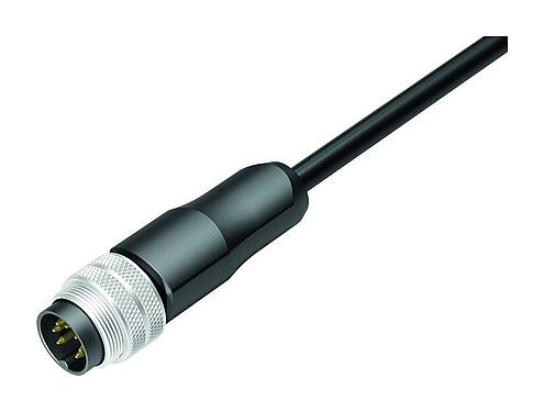 Illustration M16 Male cable connector, Contacts: 7 (07-b), shielded, moulded on the cable, IP67, PUR, black, 7 x 0.25 mm², 5 m