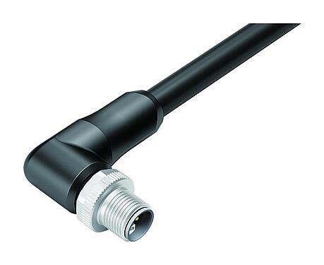 插图 M12 弯角针头电缆连接器, 极数: 4+FE, 非屏蔽, 预铸电缆, IP68, UL 2238, PUR, 黑色, 5x2.50mm², 5m