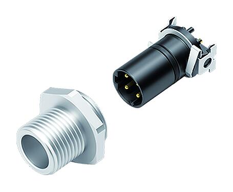 Illustration M12 Male panel mount connector, Contacts: 4, shieldable, SMT, IP67, M14x1.0, Rear mounting