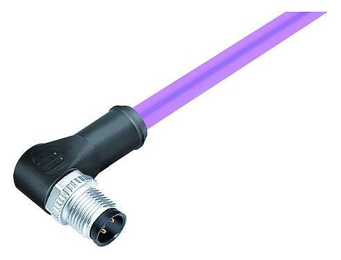 Illustration 77 2527 0000 50705-1000 - M12 Male angled connector, Contacts: 5, shielded, moulded on the cable, IP67, UL, CAN-Bus, PUR, violet, 1 x 2 x AWG 22 + 1 x 2 x AWG 24, 10 m