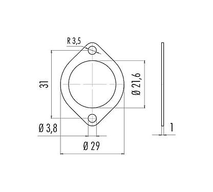 Scale drawing 04 0722 000 - RD24 - Flat gasket for flange connectors; Series 692/693