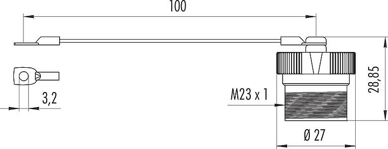 Scale drawing Protecting cap, IP67, for female connector, with chain