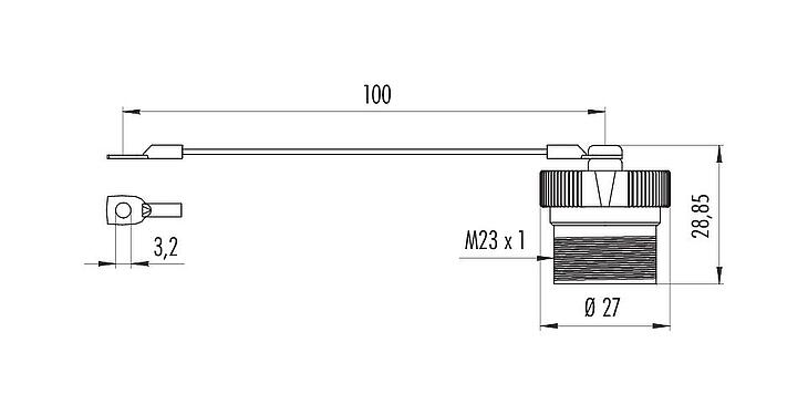 Scale drawing Protecting cap, IP67, with steel cable