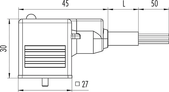 比例图 电磁阀插座, 极数: 2+2PE, 非屏蔽, 预铸电缆, IP67, PUR, 黑色, 电路 Z20, 带LED的PNP, 5m