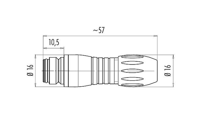 比例图 Snap-in 快插 直头孔头电缆连接器, 极数: 8, 2.5-4.0mm, 非屏蔽, 焊接, IP67