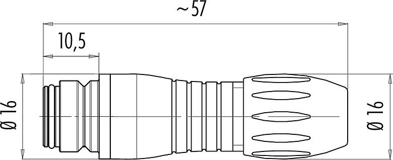 比例图 Snap-in 快插 直头孔头电缆连接器, 极数: 3, 2.5-4.0mm, 非屏蔽, 焊接, IP67