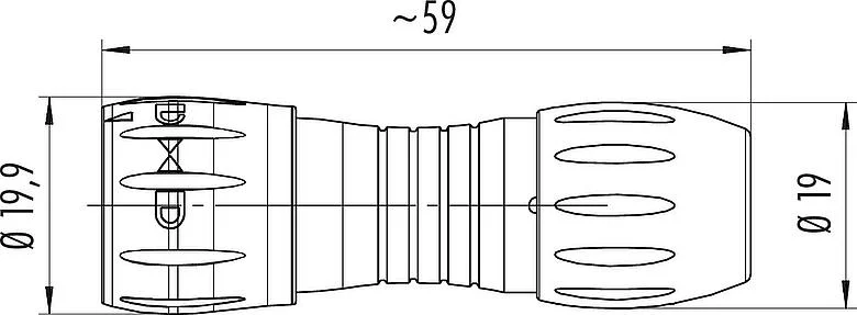 比例图 卡扣式 直头针头电缆连接器, 极数: 8, 6.0-8.0mm, 非屏蔽, 焊接, IP67 (未对插时)