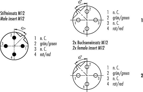 Contact arrangement (Plug-in side) M12 Male cable splitter - 2 female cable connectors, Contacts: 2, shielded, moulded on the cable, IP67, Profibus, PUR, violet, 2 x 0.25 mm², 2 m