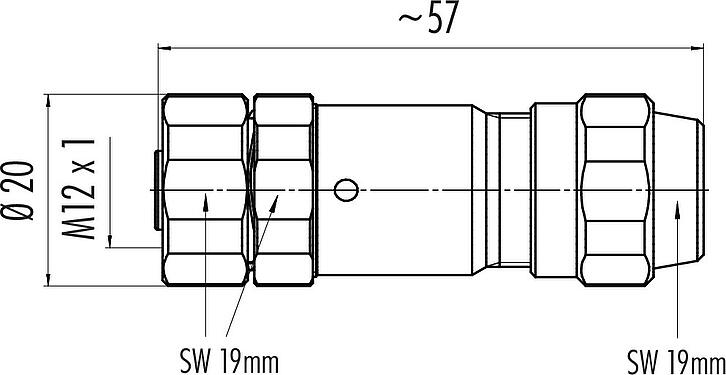 比例图 M12 直头孔头电缆连接器, 极数: 4, 5.5-8.6mm, 可接屏蔽, 螺钉接线, IP68/IP69K, UL 2238, Ecolab, 不锈钢, 带防护环
