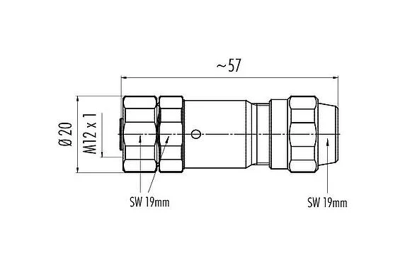 Scale drawing M12 Female cable connector, Contacts: 4, 5.5-8.6 mm, shieldable, screw clamp, IP68/IP69K, UL 2238, Ecolab, stainless steel, with shielding ring