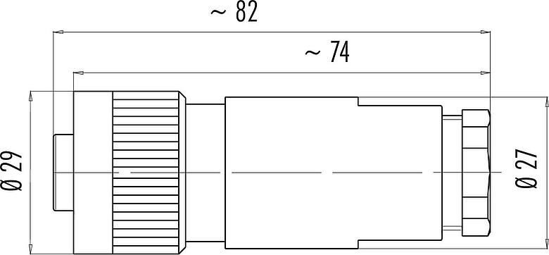 Scale drawing RD24 Female cable connector, Contacts: 6+PE, 8.0-10.0 mm, unshielded, solder, IP67, UL, ESTI+, VDE, PG 11