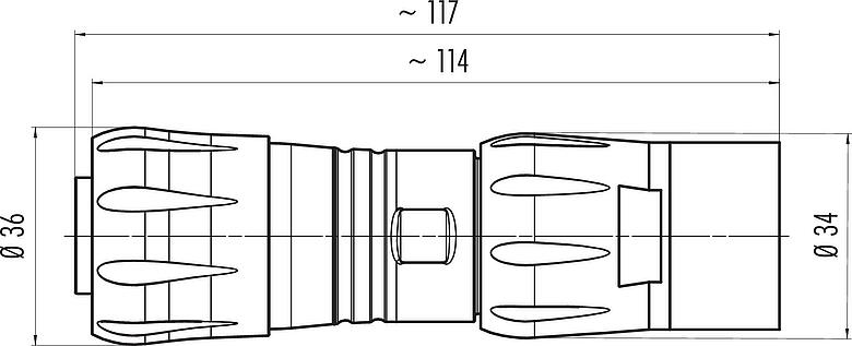 比例图 卡扣式 直头孔头电缆连接器, 极数: 12, 7.0-13.0mm, 非屏蔽, 压接(压接触点必须单独订购), IP68/IP69K, UL 2238, VDE, UV-Beständig