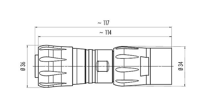 比例图 卡扣式 直头孔头电缆连接器, 极数: 12, 7.0-13.0mm, 非屏蔽, 压接(压接触点必须单独订购), IP68/IP69K, UL 2238, VDE, UV-Beständig