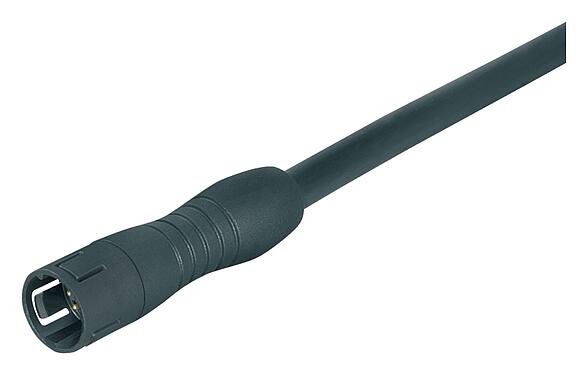 Illustration Snap-In Male cable connector, Contacts: 4, unshielded, moulded on the cable, IP67, UL 2238, PUR, black, 4 x 0.25 mm², 2 m