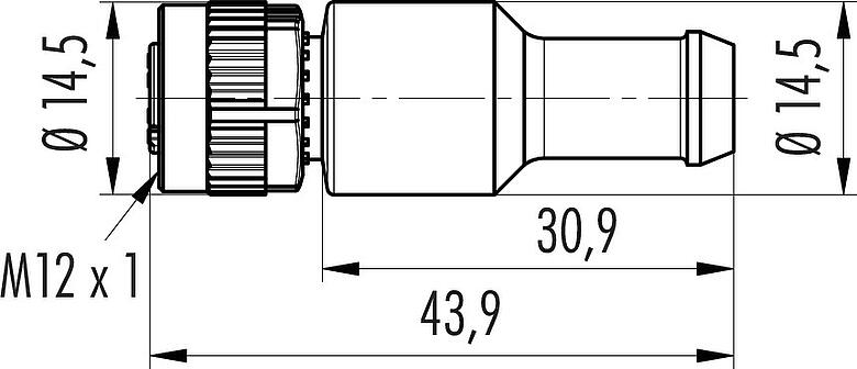Scale drawing M12 Female terminating connector, Contacts: 5, unshielded, IP69K, CAN-Bus