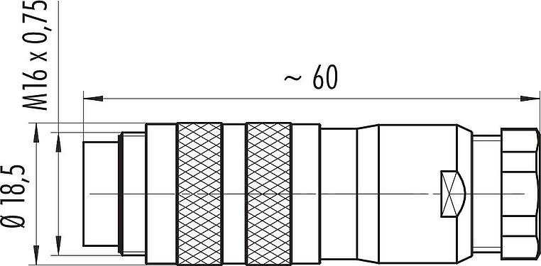 比例图 M16 直头针头电缆连接器, 极数: 4 (04-a), 6.0-8.0mm, 可接屏蔽, 压接(压接触点必须单独订购), IP67, UL 2238