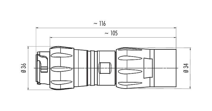 Scale drawing Bayonet Male cable connector, Contacts: 12, 7.0-13.0 mm, unshielded, crimping (Crimp contacts must be ordered separately), IP68/IP69K, UL 2238, VDE, UV resistant