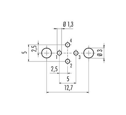 Conductor layout M12 Male panel mount connector, Contacts: 4, shieldable, THT, IP68, UL 2238, PG 9, Rear mounting, potted