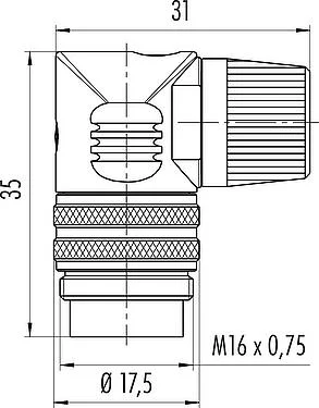 比例图 M16 弯角针头电缆连接器, 极数: 24, 6.0-8.0mm, 非屏蔽, 焊接, IP40
