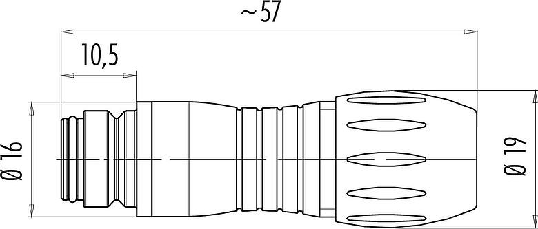 Scale drawing Snap-In Female cable connector, Contacts: 3, 6.0-8.0 mm, unshielded, solder, IP67, UL 2238, VDE