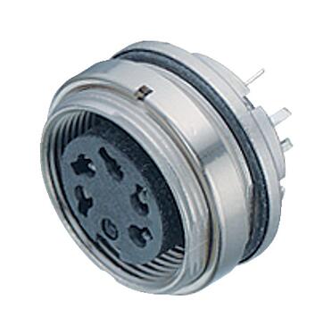 Illustration M16 Female panel mount connector, Contacts: 5 (05-b), unshielded, THT, IP67, M18x0,75, Rear mounting