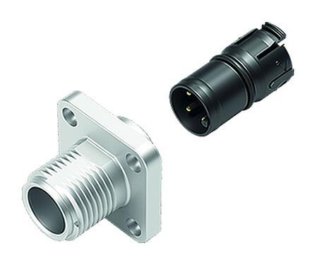 插图 M12 针头方型法兰座, 极数: 5, 非屏蔽, UL 2238, M3 (4x), 板前安装, 可定位的编码排列