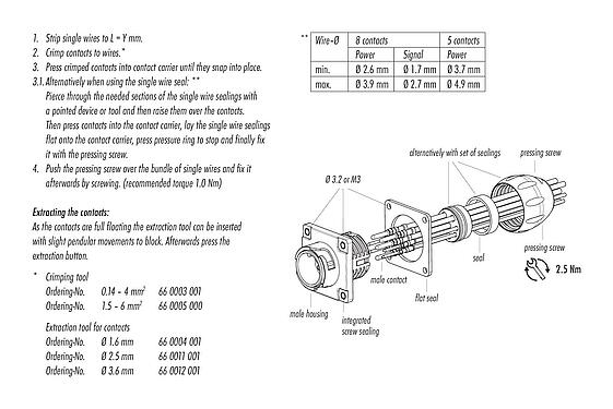 Assembly instructions 09 6492 200 05 - Bayonet Female panel mount connector, Contacts: 4+PE, unshielded, crimping (Crimp contacts must be ordered separately), IP68/IP69K, UL, VDE