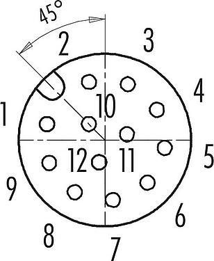 联系安排 (外掛程式側) M12 直头孔头电缆连接器, 极数: 12, 6.0-8.0mm, 可接屏蔽, 焊接, IP67, UL 2238, 带防护环