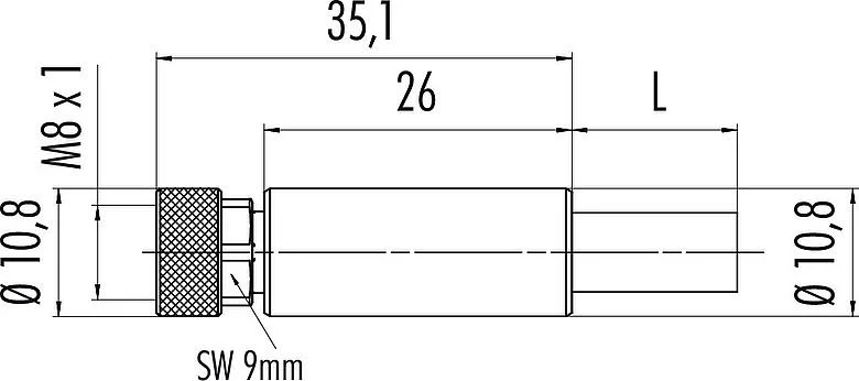 比例图 M8 直头孔头电缆连接器, 极数: 4, 屏蔽, 预铸电缆, IP67, Profinet /以太网CAT5e, PUR, 绿色, 4xAWG 22, 2m