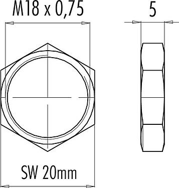 Scale drawing 01 5006 001 - M16 IP67 - hex nut