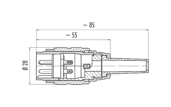 Scale drawing M25 Male cable connector, Contacts: 12, 5.0-8.0 mm, shieldable, solder, IP40
