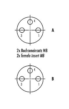 Contact arrangement (Plug-in side) M8 Twin distributors, Y-distributor, Contacts: 3, unshielded, moulded on the cable, IP68, UL 2238, PUR, black, 4 x 0.25 mm², with LED PNP, 2 m