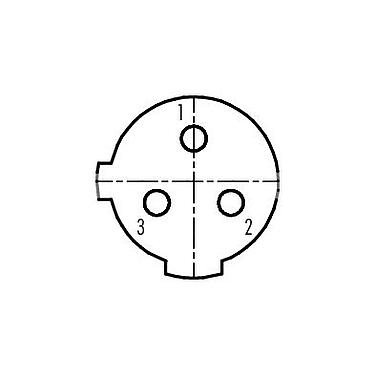 Polbild (Steckseite) 99 2430 24 03 - 1/2 UNF Winkeldose, Polzahl: 2+PE, 4,0-6,0 mm, ungeschirmt, schraubklemm, IP67, UL