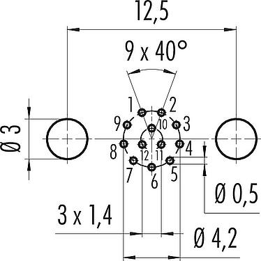 导体结构 M8 Female panel mount connector, Contacts: 12, shieldable, THT, IP67/IP69K, UL 2238, M10x0.75, Rear mounting, potted