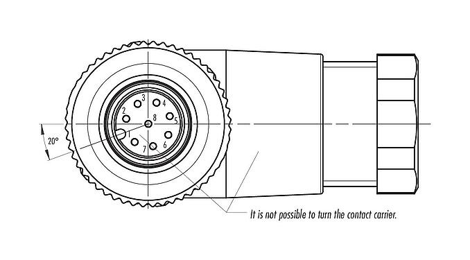Contact arrangement (Plug-in side) 99 0486 52 08 - M12 Female angled connector, Contacts: 8, 6.0-8.0 mm, unshielded, screw clamp, IP67, UL