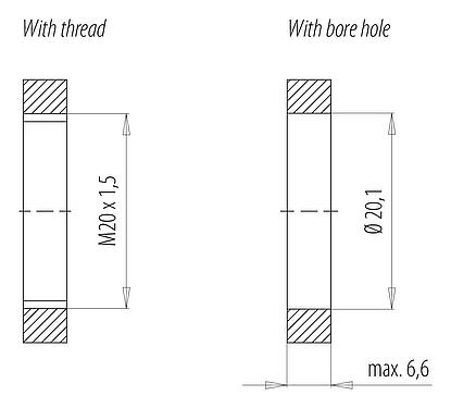 Assembly instructions / Panel cut-out 09 6112 250 06 - Bayonet Female panel mount connector, Contacts: 6, not shielded, single wires, IP66/IP67, UL, M20x1.5