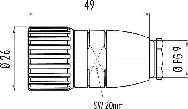 Scale drawing M23 Female cable connector, Contacts: 19, 6.0-10.0 mm, unshielded, solder, IP67