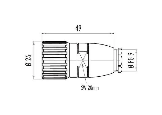 比例图 M23 直头孔头电缆连接器, 极数: 19, 6.0-10.0mm, 非屏蔽, 焊接, IP67